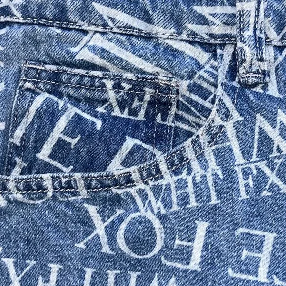 WHITE FOX BOUTIQUE ALL OVER SPELLOUT PRINT BAGGY JEANS HIGH WAIST WIDE LEG - L